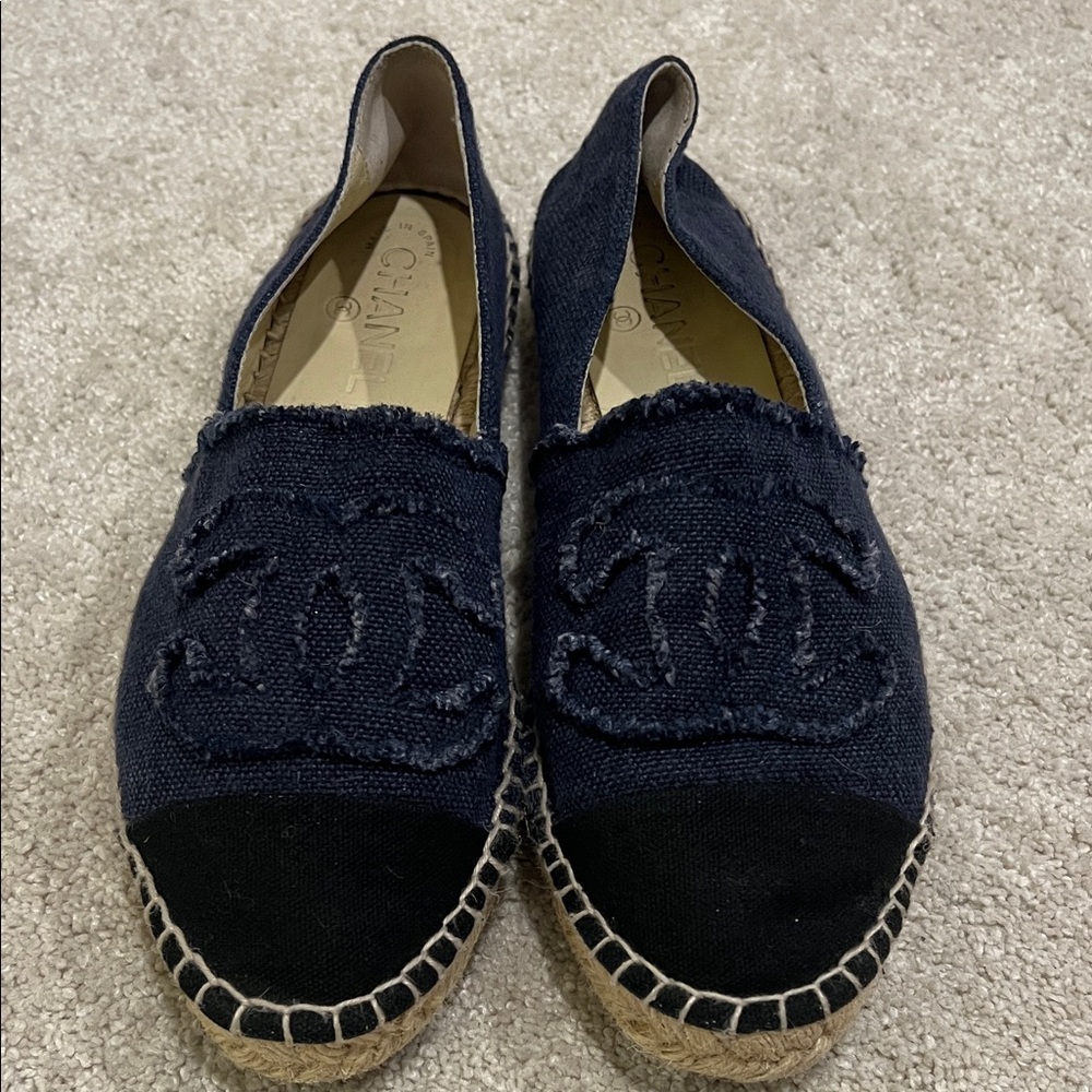 CHANEL Navy and Black Espadrilles Authentic